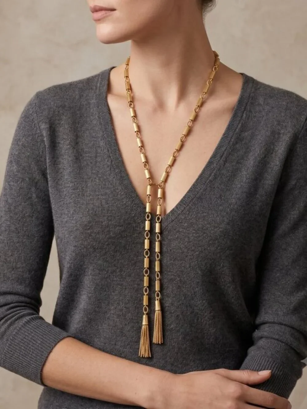 Vintage 1970s Gold Tassel Statement Necklace - Women Accessories